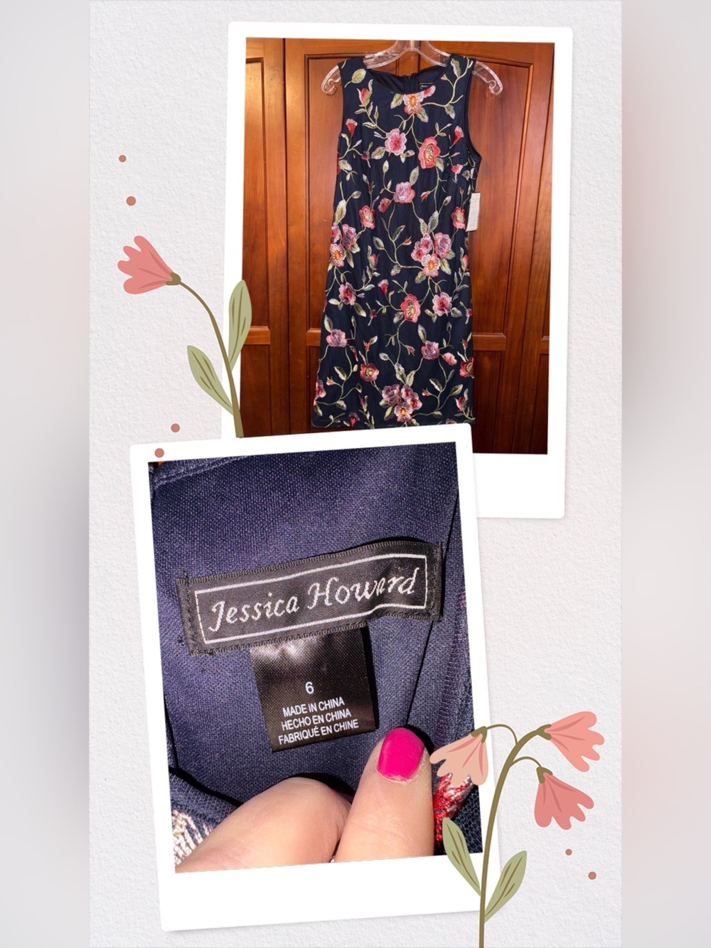 Jessica Howard Navy Floral Embroidered Midi Dress 17↔️ 37↕️ #1589